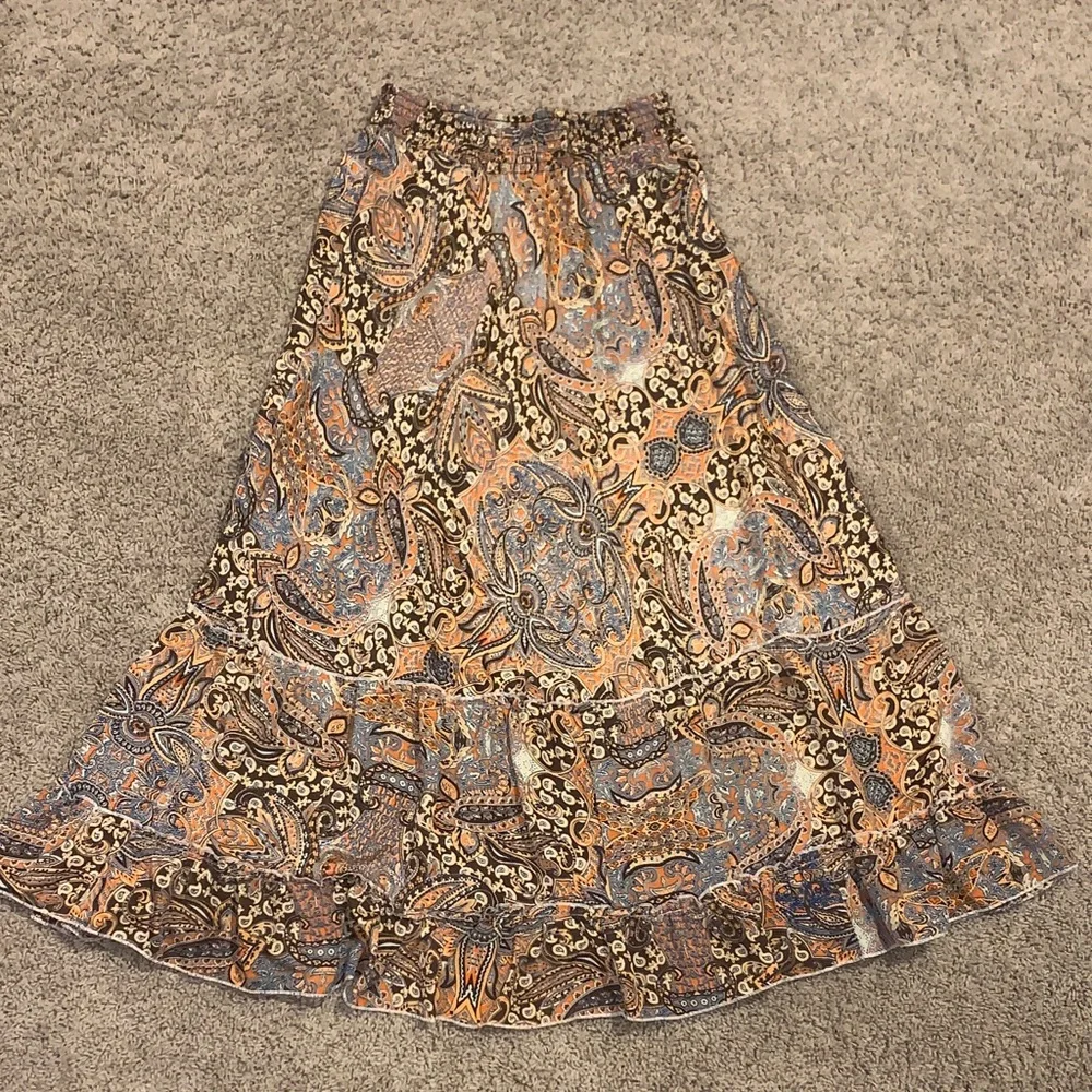 Philosophy Women’s Boho Midi Length Paisley Pattern Orange Brown Skirt Small - Picture 7 of 7